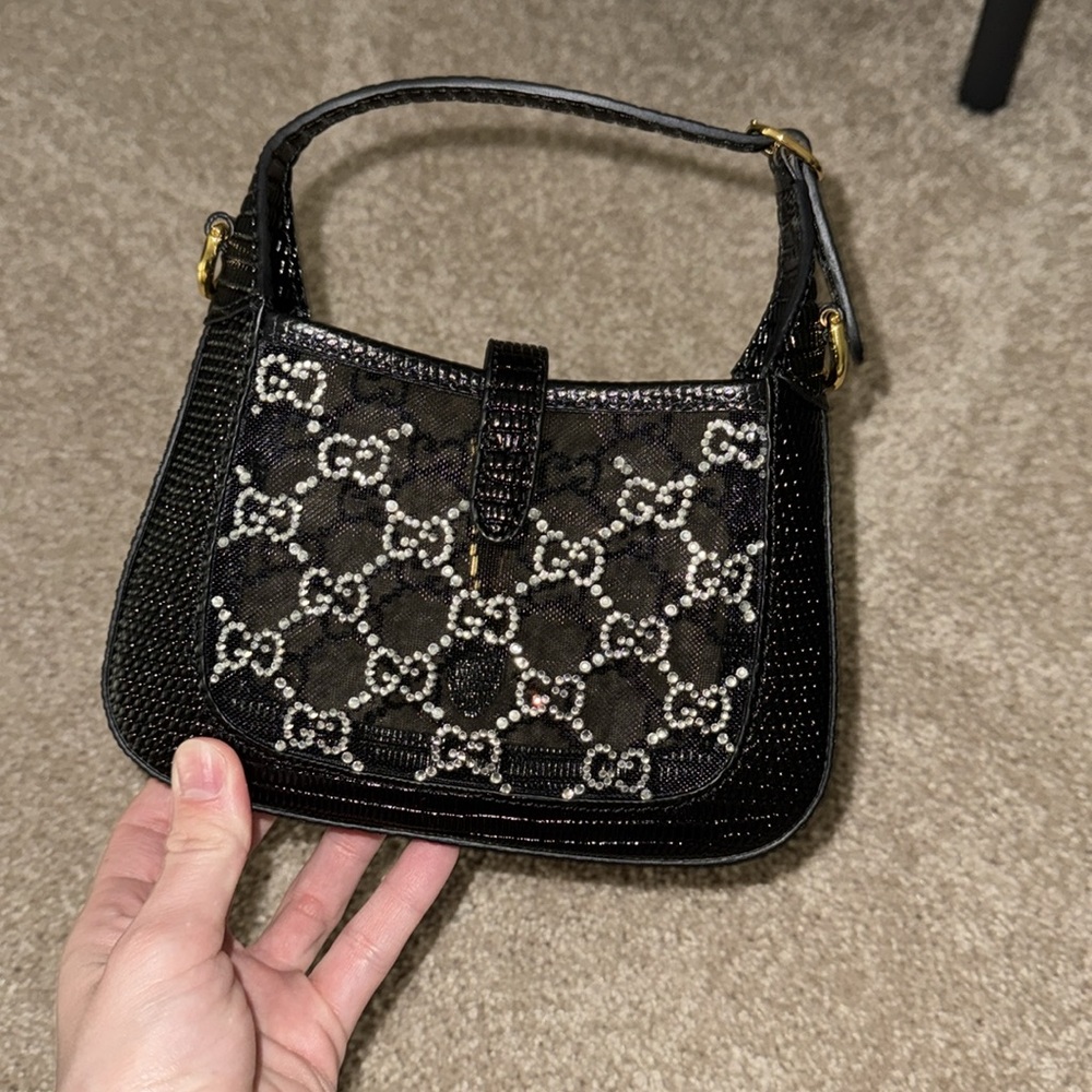 Gucci Black Monogram Mini Shoulder Bag with Gold Hardware - Picture 3 of 5